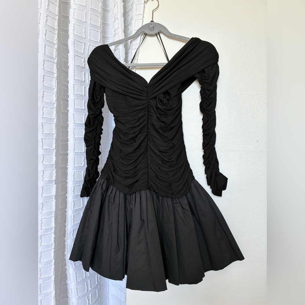 INA Black Ruched Long Sleeve Dress